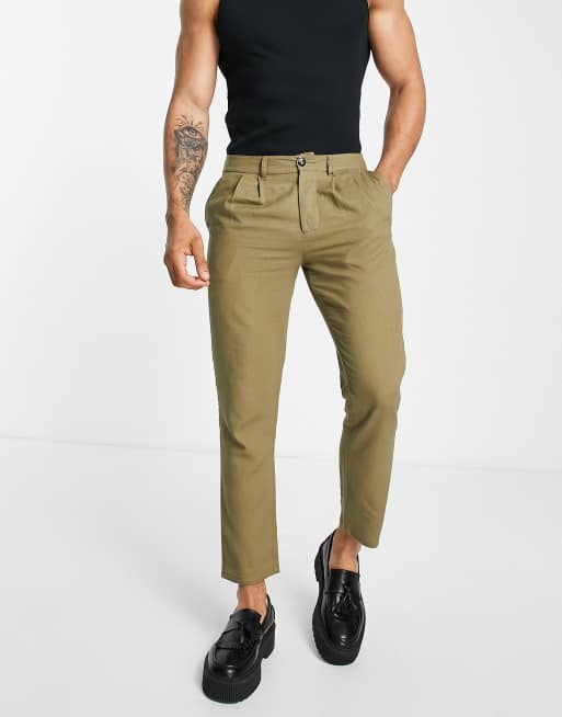 ASOS DESIGN - Linnen cigarette broek in bruin
