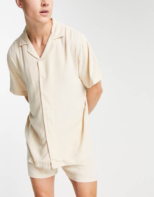 ASOS DESIGN - Linnen loungeset met overhemd en short 
