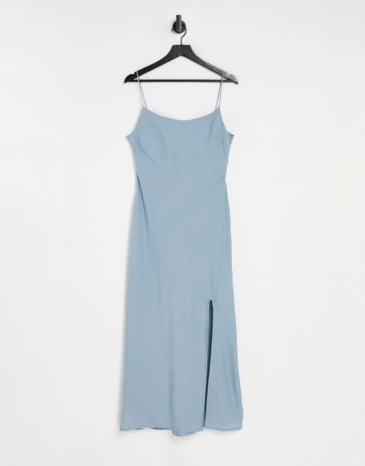 ASOS DESIGN - Linnen maxi-jurk met camibandjes in lichtblauw