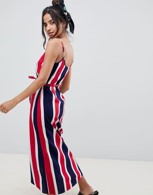 ASOS DESIGN Linnen maxi jurk met omslag aan zijkant en vette strepen