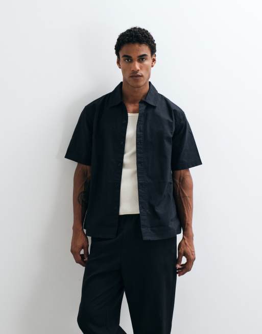 ASOS DESIGN linnen overhemd met korte mouwen in zwart, 2 van 5
