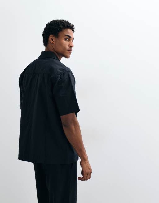 ASOS DESIGN linnen overhemd met korte mouwen in zwart, 4 van 5