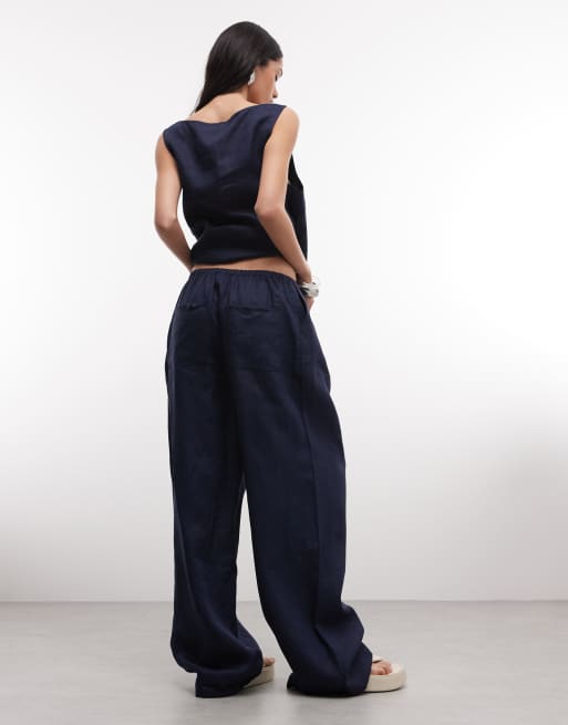 ASOS DESIGN - Linnenlook broek met elastische taille in marineblauw, 5 van 5
