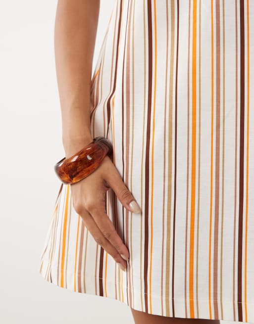 ASOS DESIGN linnenmix bandeau mini jurk in crème met streep, 3 van 4