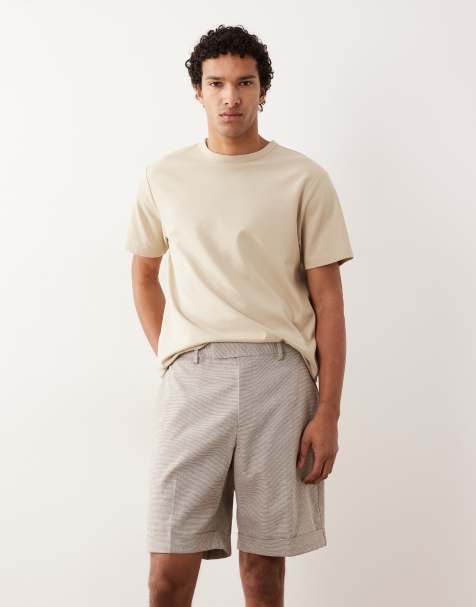 ASOS DESIGN - Linnenmix nette short met normale pasvorm en microtextuur in beige - view 1