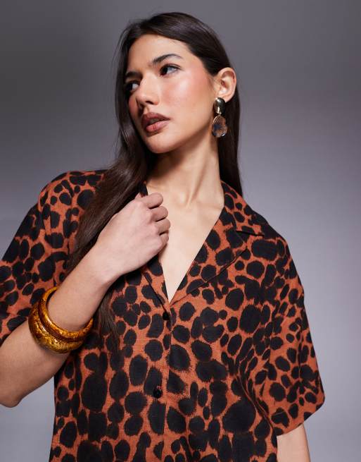 ASOS DESIGN - Linnenmix overhemd met reverskraag en dierenprint, deel van co-ord set, 2 van 4