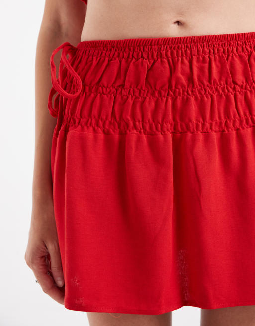 ASOS DESIGN linnenmix rok met smok in rood co-ord set, 2 van 5