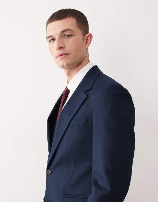ASOS DESIGN - Linnenrijk skinny colbert in marineblauw, 3 van 5