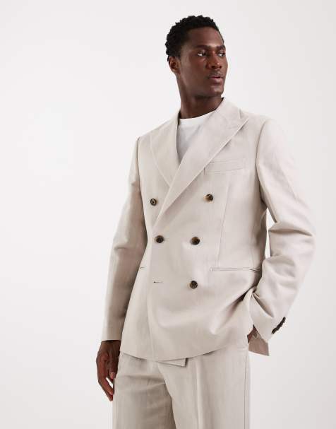 ASOS DESIGN - Linnenrijk smal colbert in stone - view 1