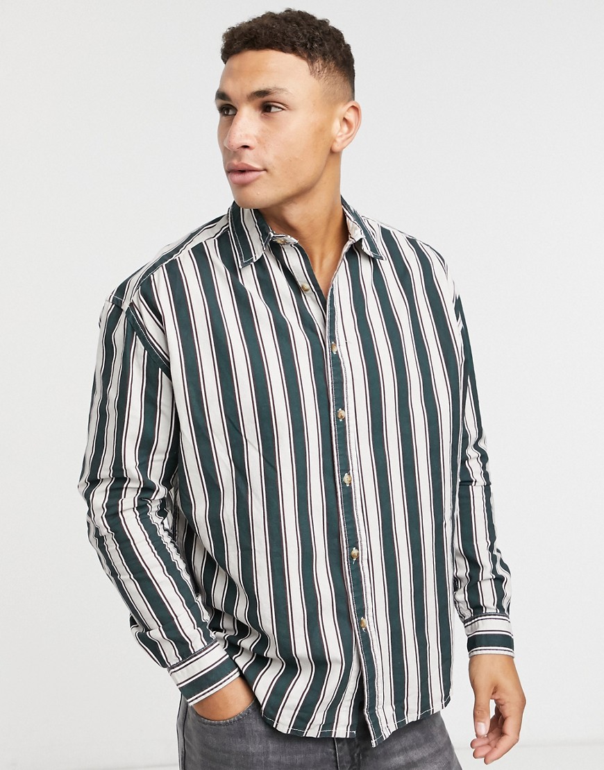ASOS DESIGN – Linneskjorta i oversize och 90-talsstil med collegeränder-Grön