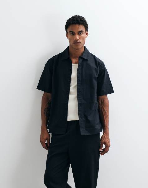 ASOS DESIGN linneskjorta med korta ärmar i svart - view 1