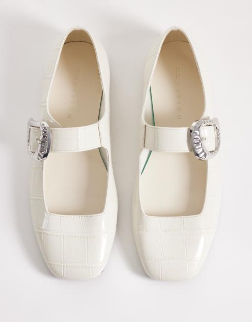 ASOS DESIGN - Linton - Ballerine Mary jane bianco coccodrillo con punta squadrata, 2 di 4