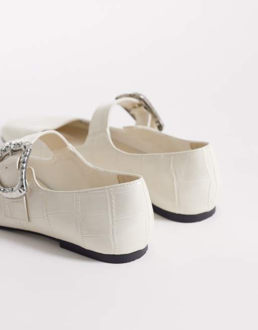 ASOS DESIGN - Linton - Ballerine Mary jane bianco coccodrillo con punta squadrata, 4 di 4