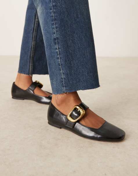 ASOS DESIGN Linton square toe mary jane ballet flats in black - view 1