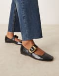 [ASOS DESIGN] ASOS DESIGN Linton square toe mary jane ballet flats in black 36 BLACK