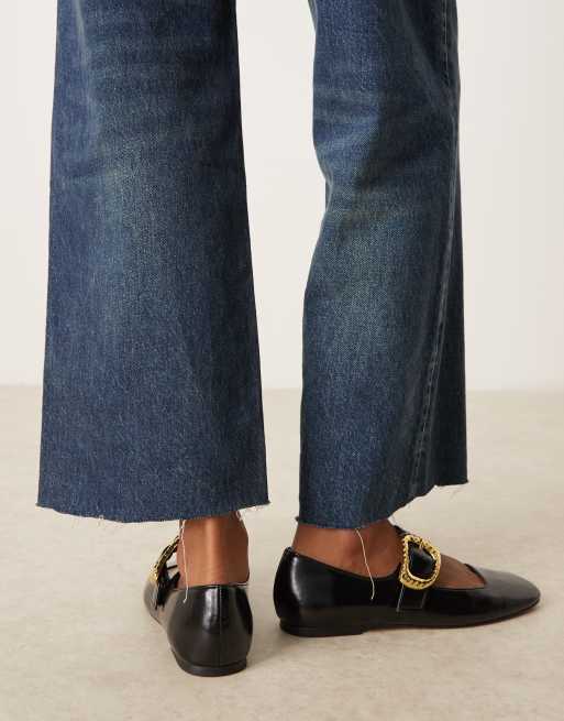 ASOS DESIGN Linton square toe mary jane ballet flats in black