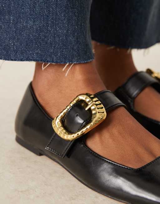 ASOS DESIGN Linton square toe mary jane ballet flats in black