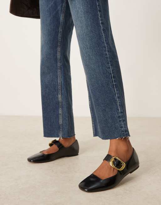 ASOS DESIGN Linton square toe mary jane ballet flats in black