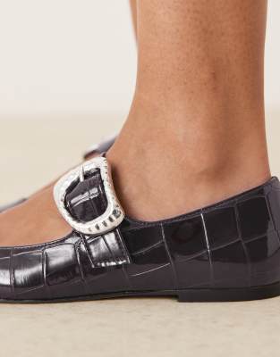 Asos Design Linton Square Toe Mary Jane Ballet Flats In Brown