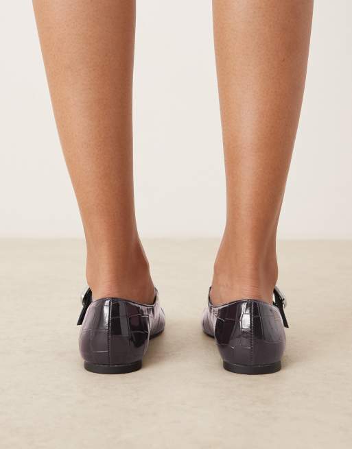 ASOS DESIGN Linton square toe mary jane ballet flats in brown croc