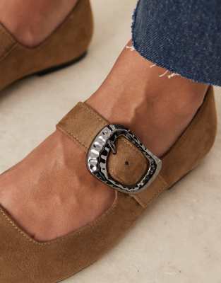 Asos Design Linton Square Toe Mary Jane Ballet Flats In Brown