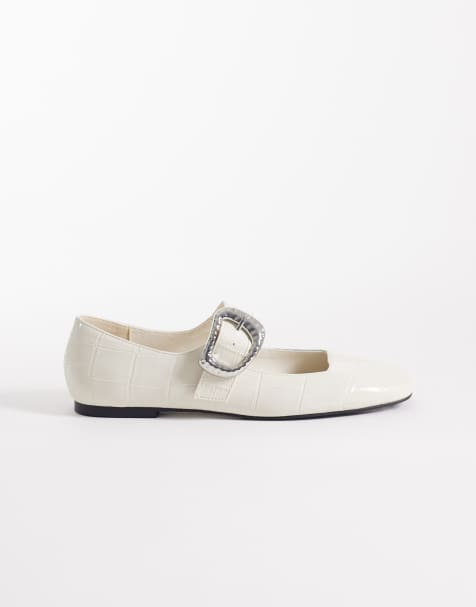 ASOS DESIGN Linton square toe mary jane ballets in white croc - view 1