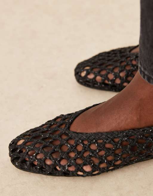 ASOS DESIGN Linus clean ballet flats in black weave