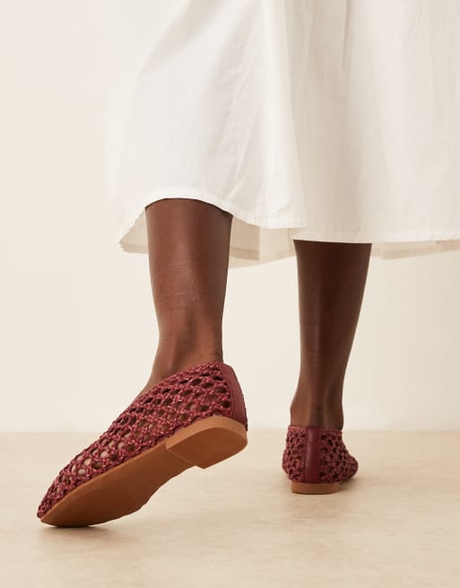 ASOS DESIGN Linus clean ballet flats in burgundy weave