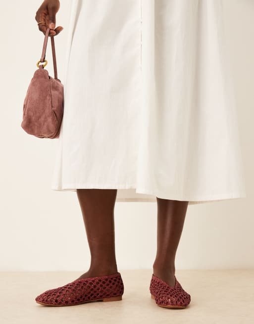ASOS DESIGN Linus clean ballet flats in burgundy weave