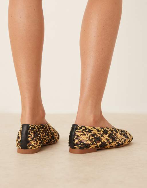 ASOS DESIGN Linus clean ballet flats in natural and black mix