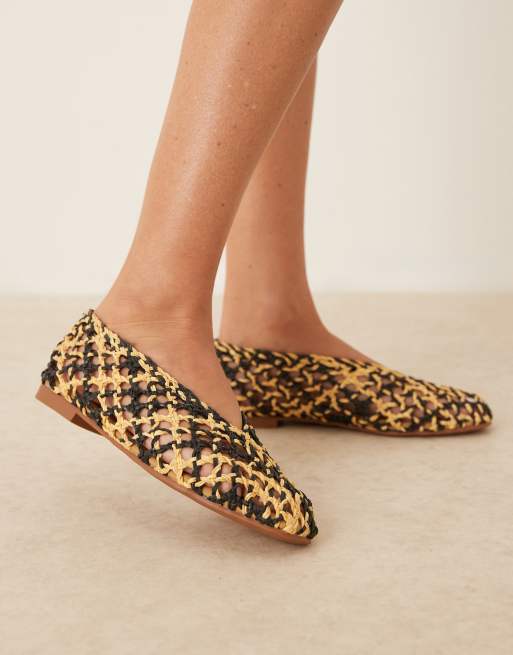 ASOS DESIGN Linus clean ballet flats in natural and black mix