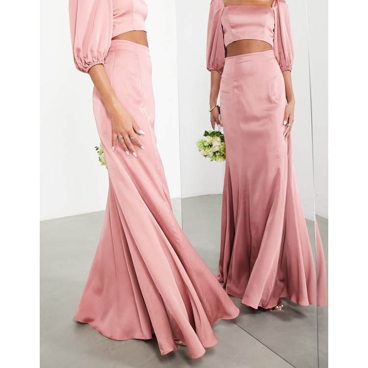 ASOS DESIGN L invit e Jupe d ensemble longue en satin avec ourlet plongeant Rose sombre