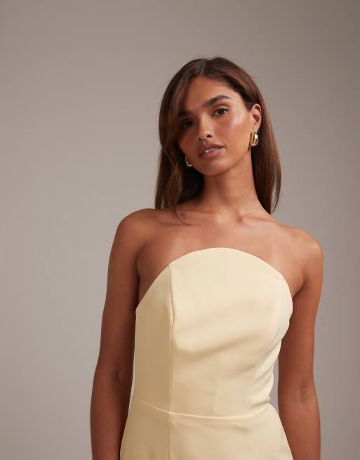ASOS DESIGN - L'invitée - Robe bandeau structurée en crépon avec encolure haute incurvée - Citron, 2 de 5