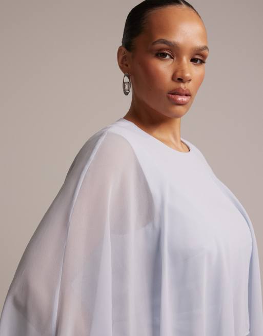 ASOS DESIGN - L'invitée - Robe en mousseline satinée coupée en biais avec superposition cape transparente - Bleu, 2 de 5