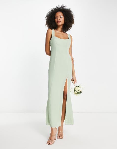 ASOS DESIGN - L'invitée - Robe longue avec encolure en cœur et boutons dans le dos - Vert sauge - view 1