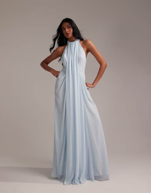 ASOS DESIGN - L'invitée - Robe longue drapée style grec avec encolure licou - Bleu clair, 4 de 5