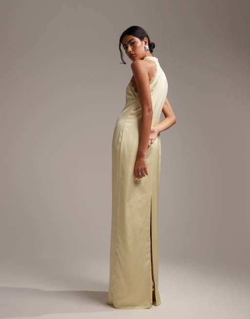 ASOS DESIGN L invitee Robe longue droite a encolure licou Jaune pastel ASOS