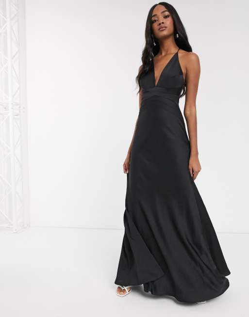 ASOS DESIGN - L'invitée - Robe longue en satin à fines bretelles et empiècements - Noir