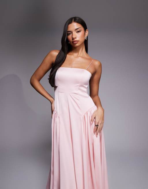 ASOS DESIGN - L'invitée - Robe longueur mollet avec taille basse et lien avec bretelles fines - Rose, 2 de 4