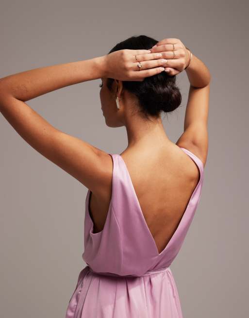 ASOS DESIGN - L'invitée - Robe portefeuille longue nouée à la taille en satin - Lilas, 4 de 5