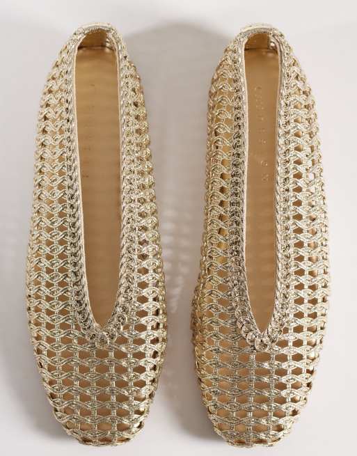 ASOS DESIGN - Lioness - Ballerine intrecciate color oro