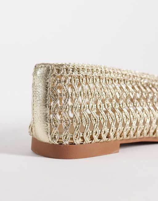 ASOS DESIGN - Lioness - Guldfarvede ballerinaer i flet, 4 af 4