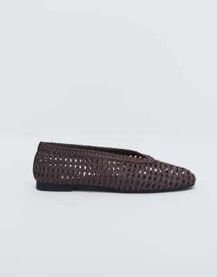 Asos Design Lioness Weave Ballet Flats In Brown