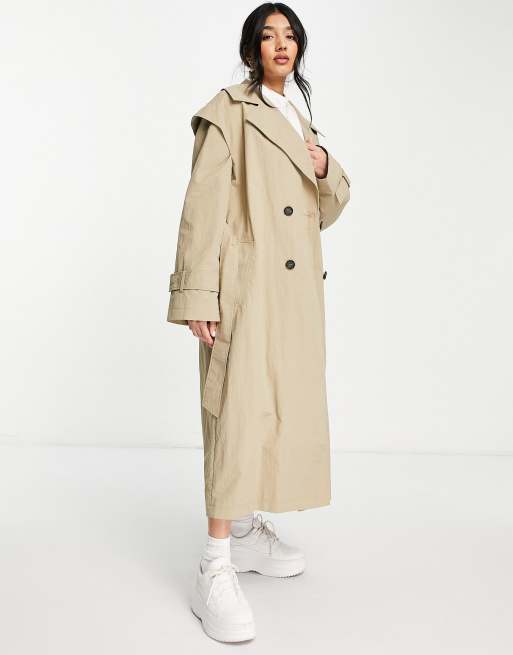 ASOS DESIGN lip sleeved trench in stone