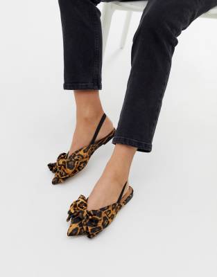 ASOS DESIGN Lips bow slingback ballet flats in leopard | ASOS