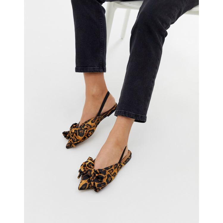 ASOS DESIGN Lips bow slingback ballet flats in leopard