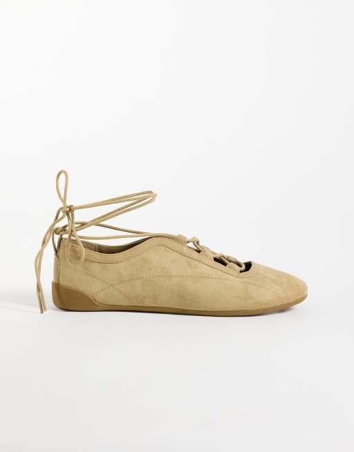 ASOS DESIGN - Liquorice - Ballerine stringate in camoscio color sabbia, 1 di 4