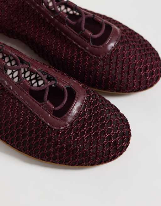ASOS DESIGN Liquorice lace-up ballet flats in burgundy mesh, 4 of 4
