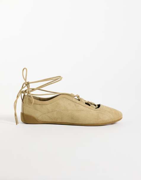 ASOS DESIGN Liquorice lace up ballet flats in sand suedette - view 1
