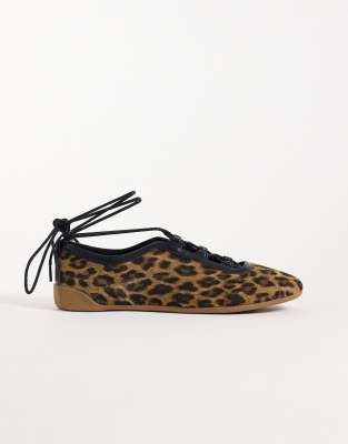 Asos Design Liquorice Lace Up Ballets In Multi